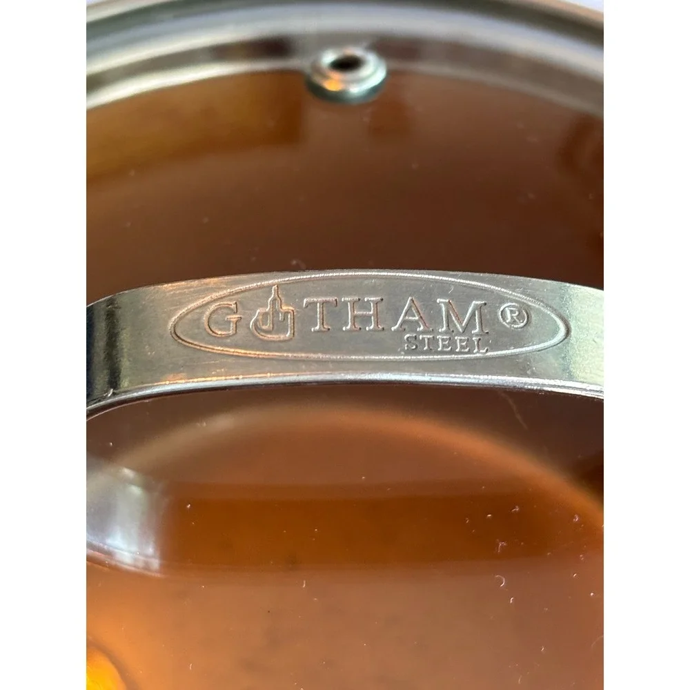 Gotham Steel Hammered Copper 8 inch Sauce Pan Cooking Pot with Glass Lid 9071